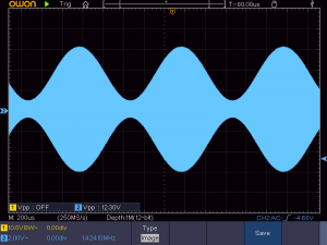 送信周波数：1620K　音声信号：1KHz正弦波　の時の波形