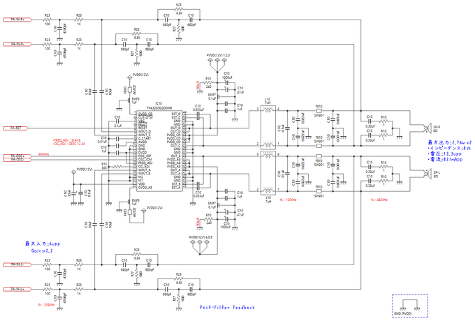 自作ハイレゾアンプ回路図（ClassDタイプ）